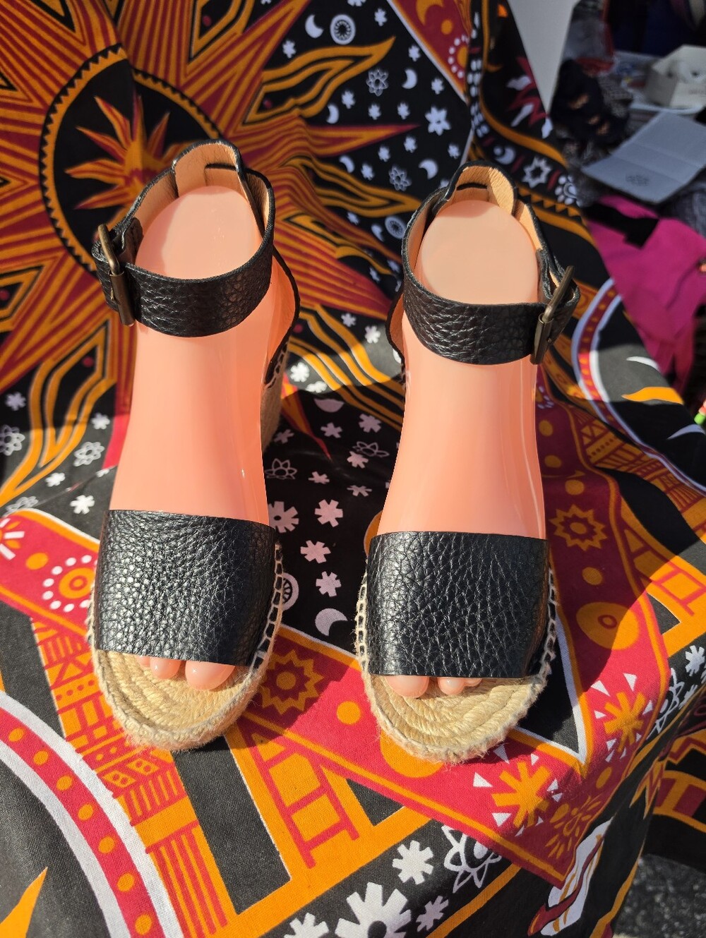 Women’s Black Leather Espadrille Ankle Strap Sandals Size 7 NWOT